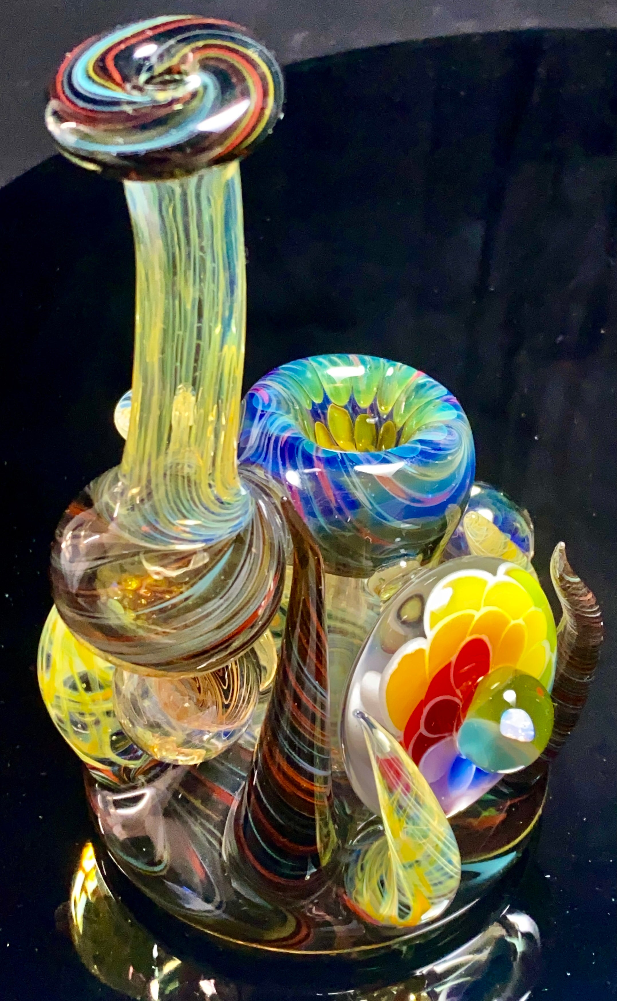 B $ x Hot Mess Glass Collab - Fully Worked Push Bubbler - TheSmokeyMcPotz Collection 