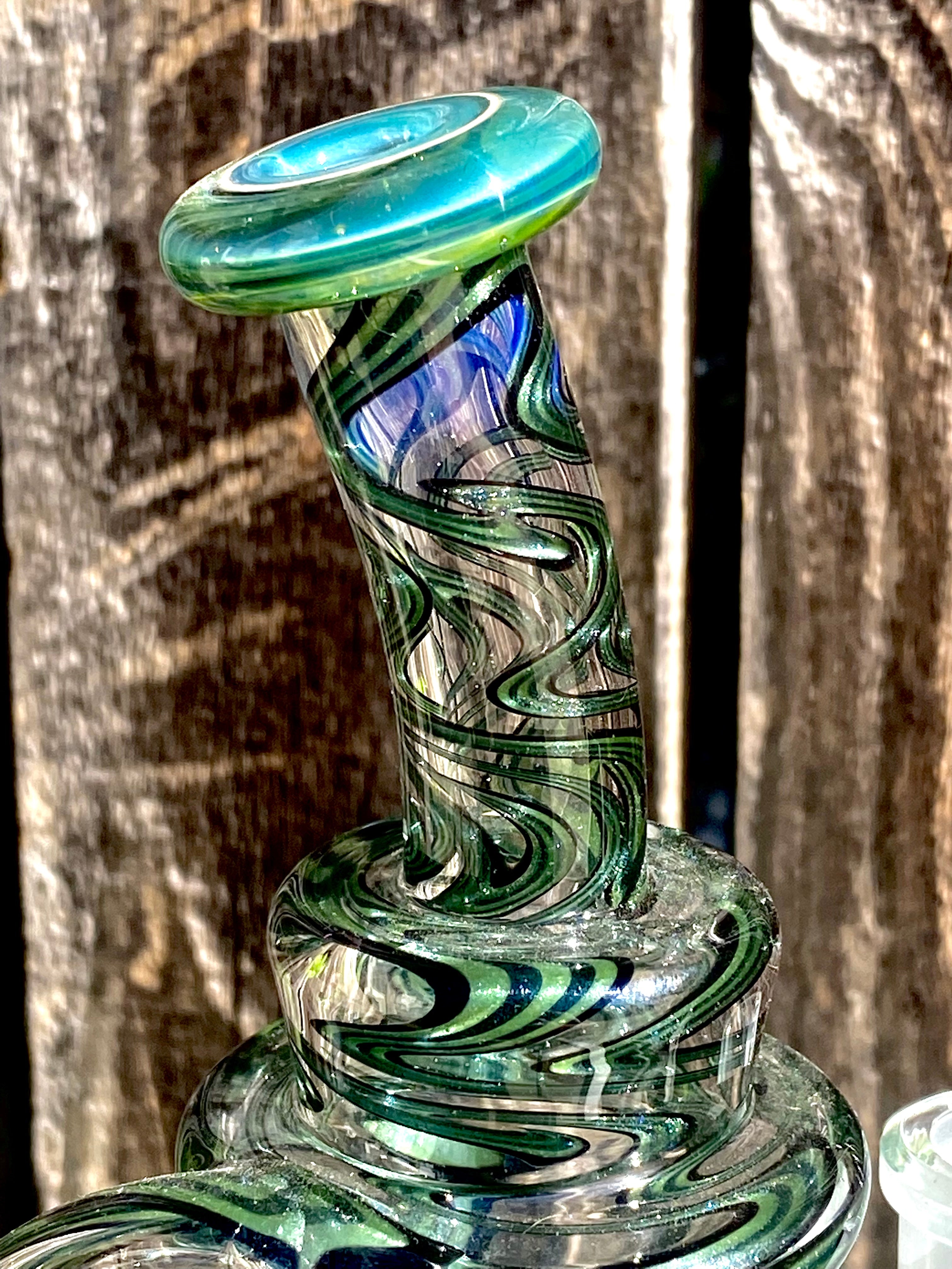 A1 Glass Fully Worked Green Puck Recycler 14mm