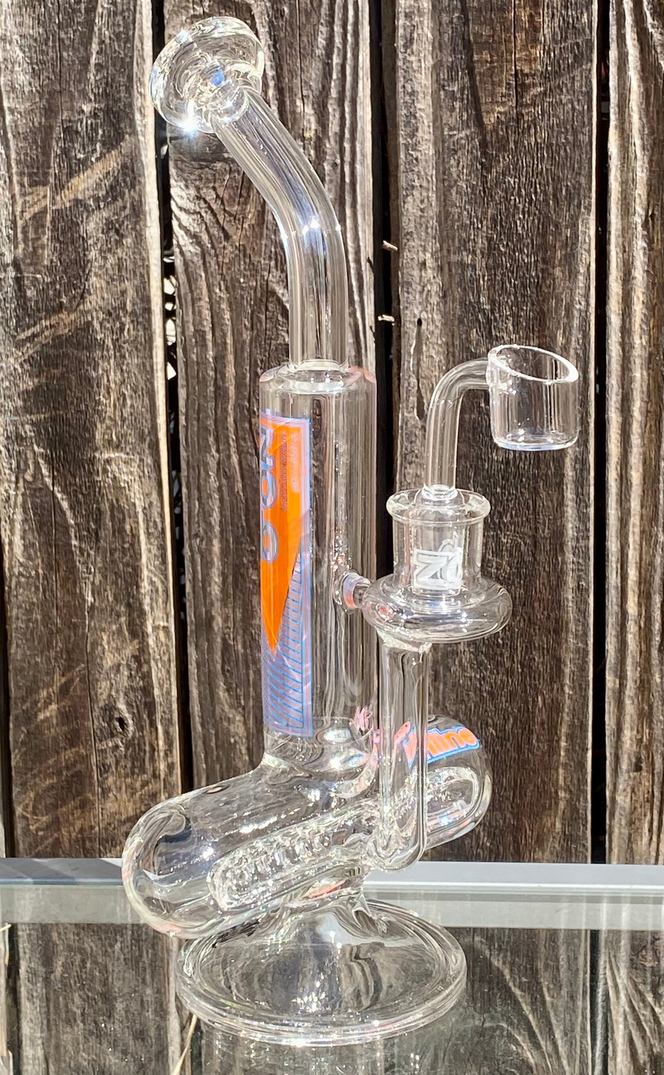 Zob Glass Stemless El Chapo Princess Inline With Escape Tunnel Perc 10.5" Orange & Blue Label