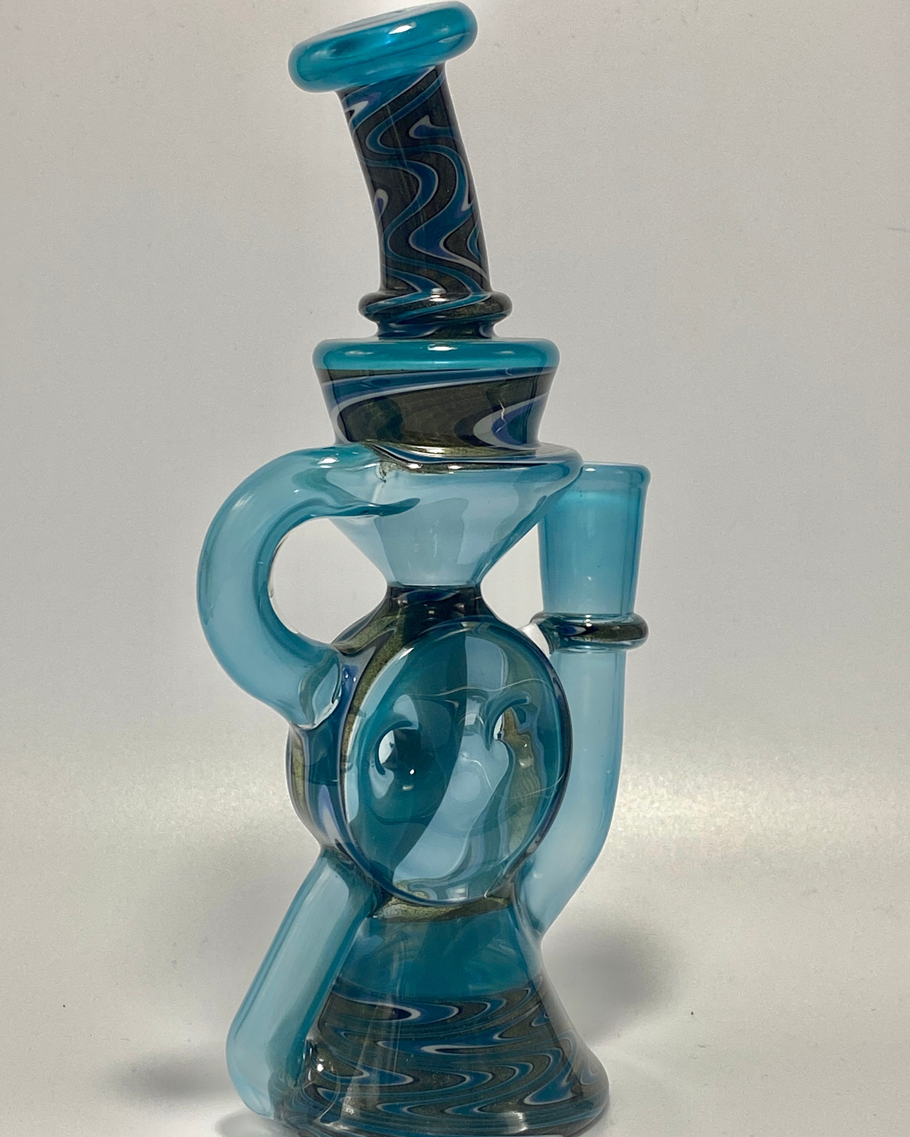 A 1 Glass Fully Worked Swiss Puck Recycler 14mm - TheSmokeyMcPotz Collection 