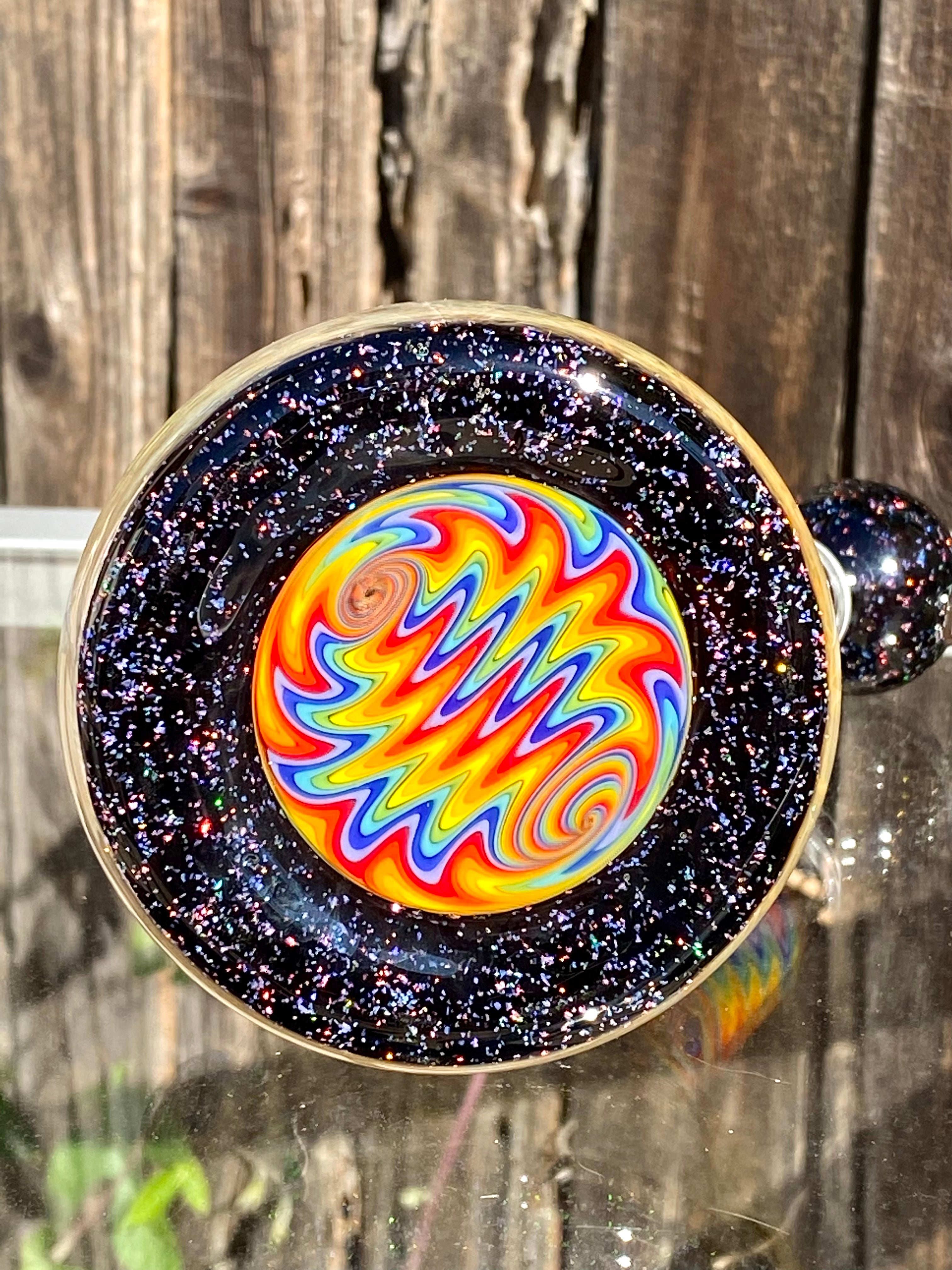 Jakers Glass CRUSHED OPAL Wig Wag Fully Worked and Fumed 10mm Beaker