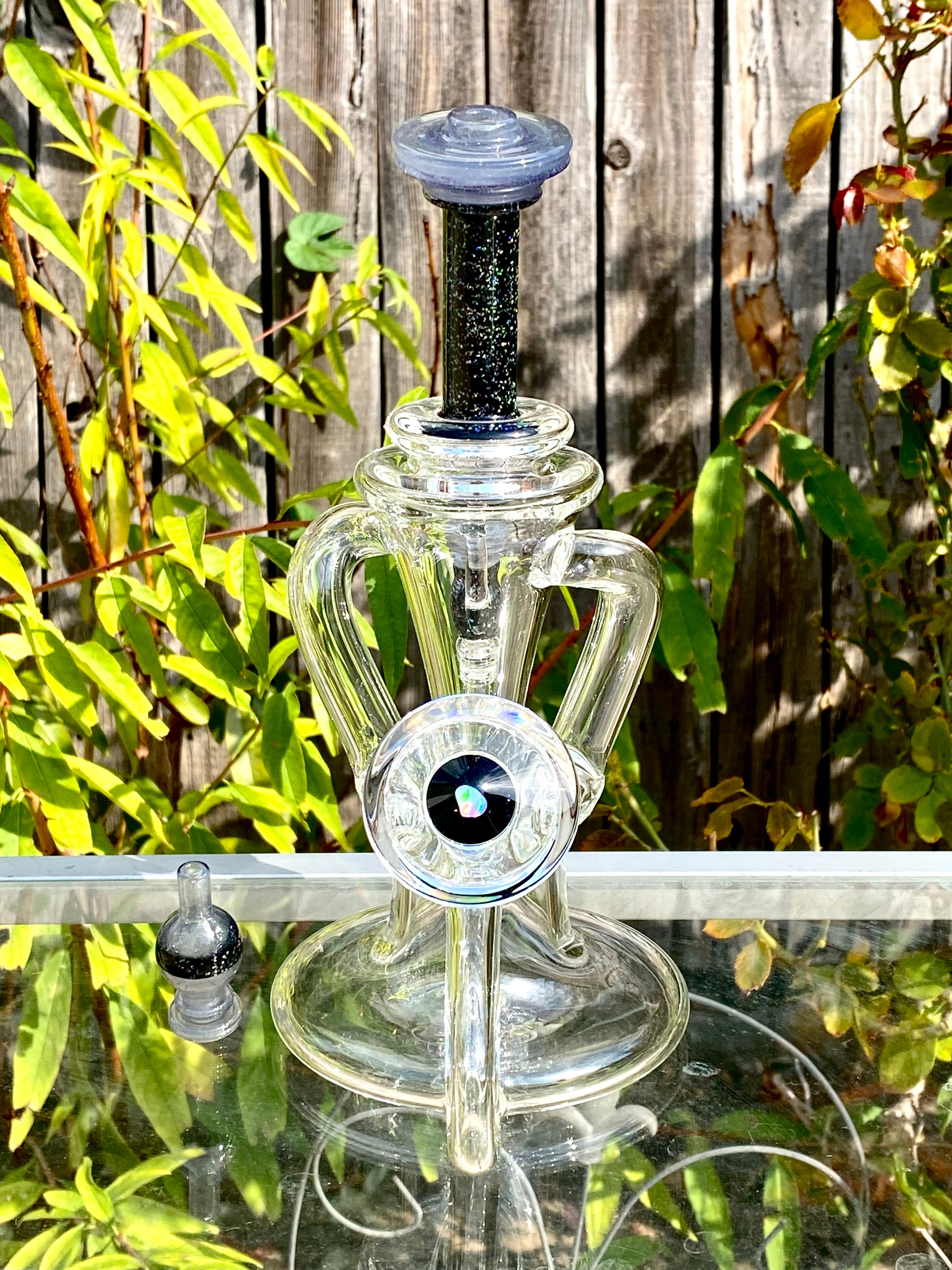 Tons of Fun 14mm Viola CFL & Crushed Opal Double Uptake Recycler