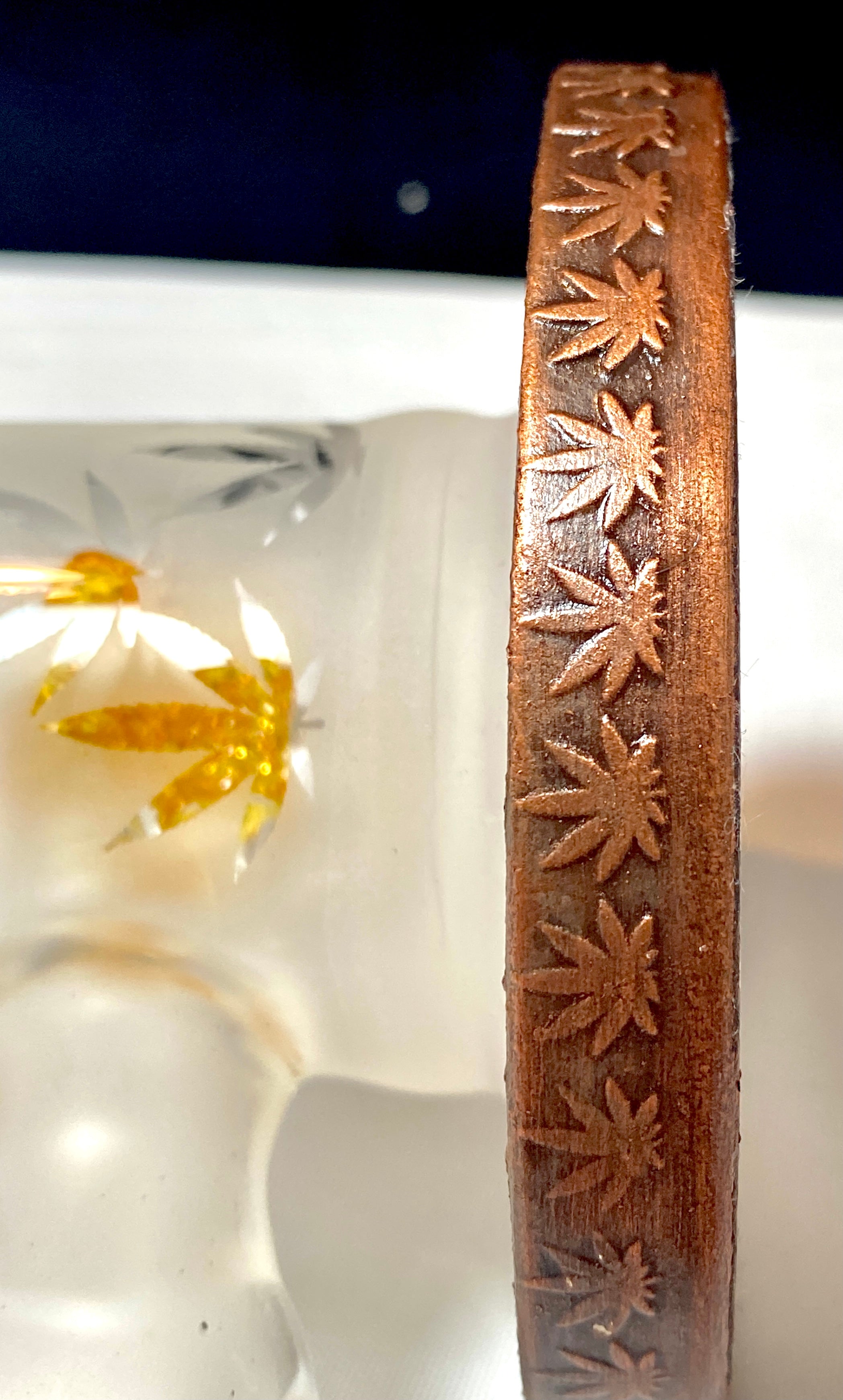 FLUID GLASS CUSTOM V3 (3 Terps CORALS) TERPS CORAL TO 18 HOLE FAB TUBE 18 mm W/ Lord Kramdar Eformed Copper Base & CUSTOM SANDBLASTED POT LEAVES - TheSmokeyMcPotz Collection 