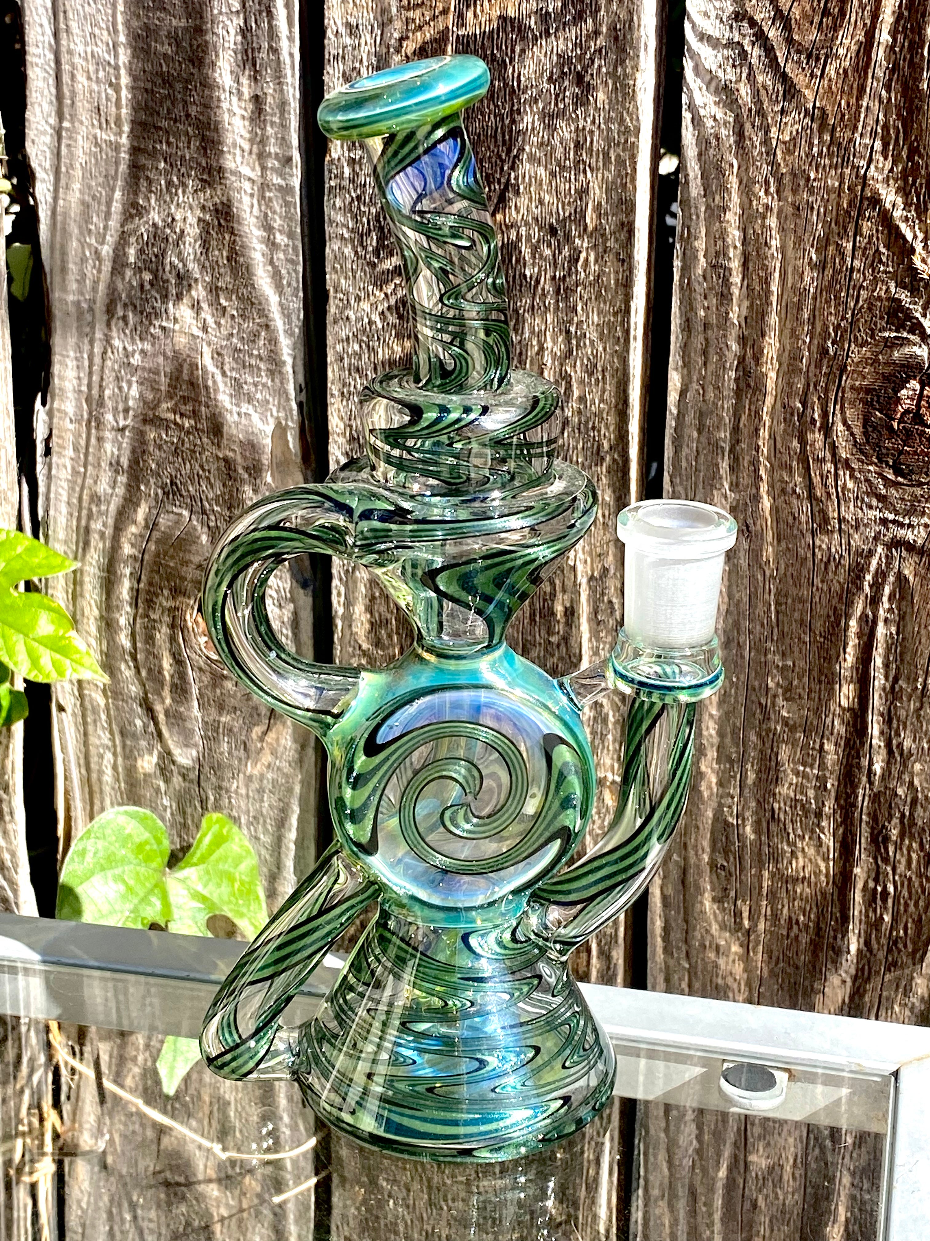 A1 Glass Fully Worked Green Puck Recycler 14mm