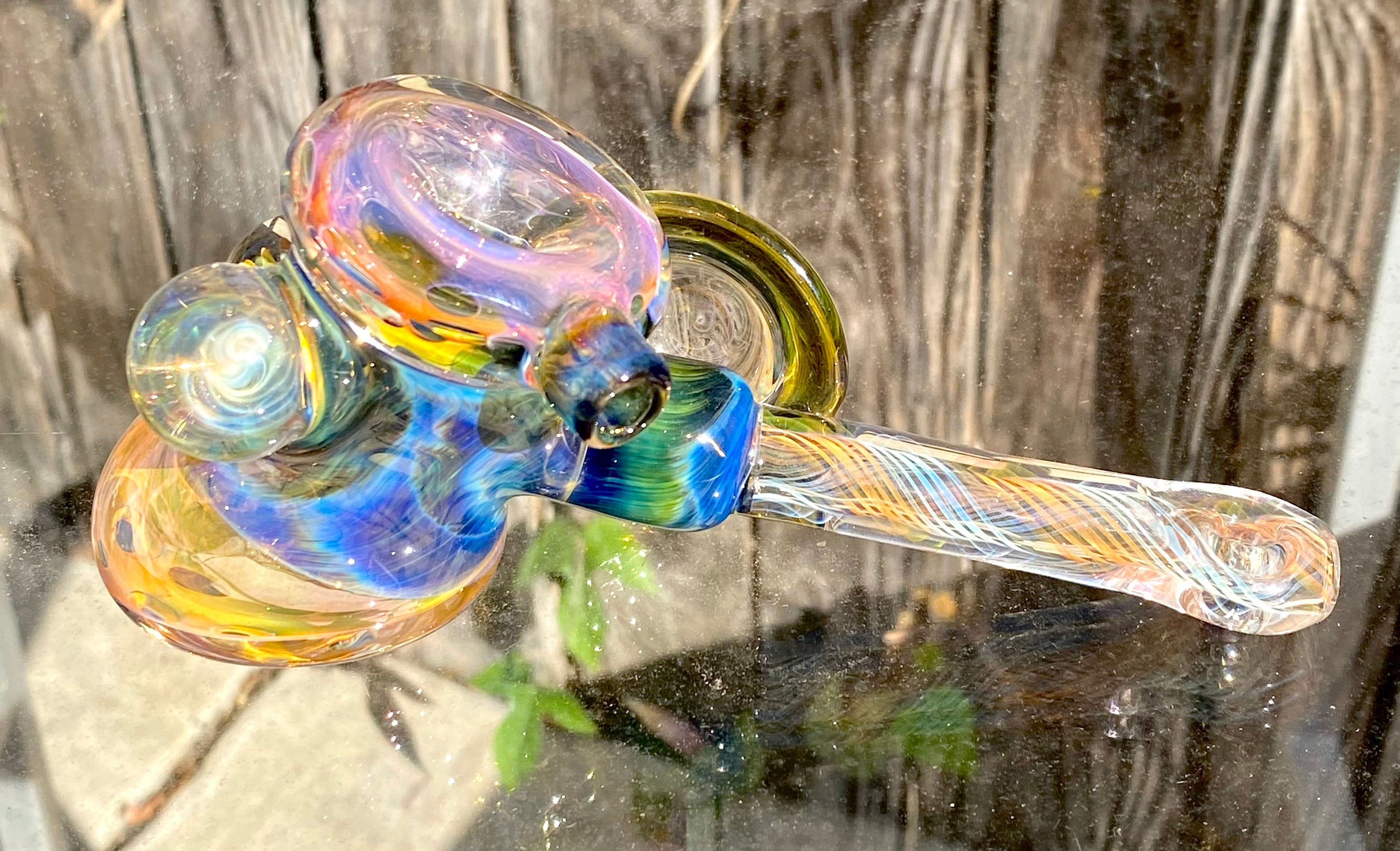 B $ Glass Deep Darkness Fully Fumed Hammer w- Worked Disc & Marbles