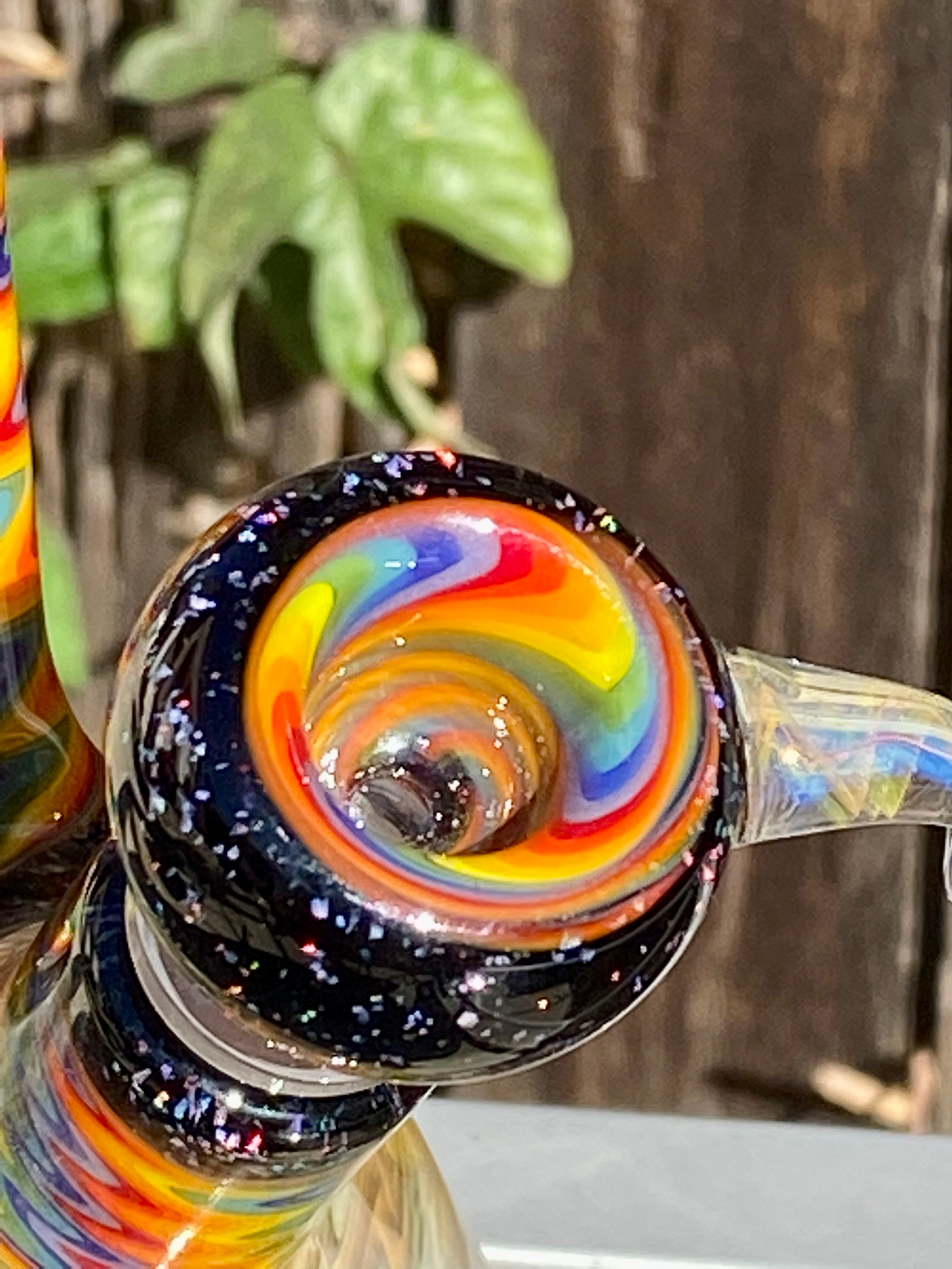 Jakers Glass CRUSHED OPAL Wig Wag Fully Worked and Fumed 10mm Beaker