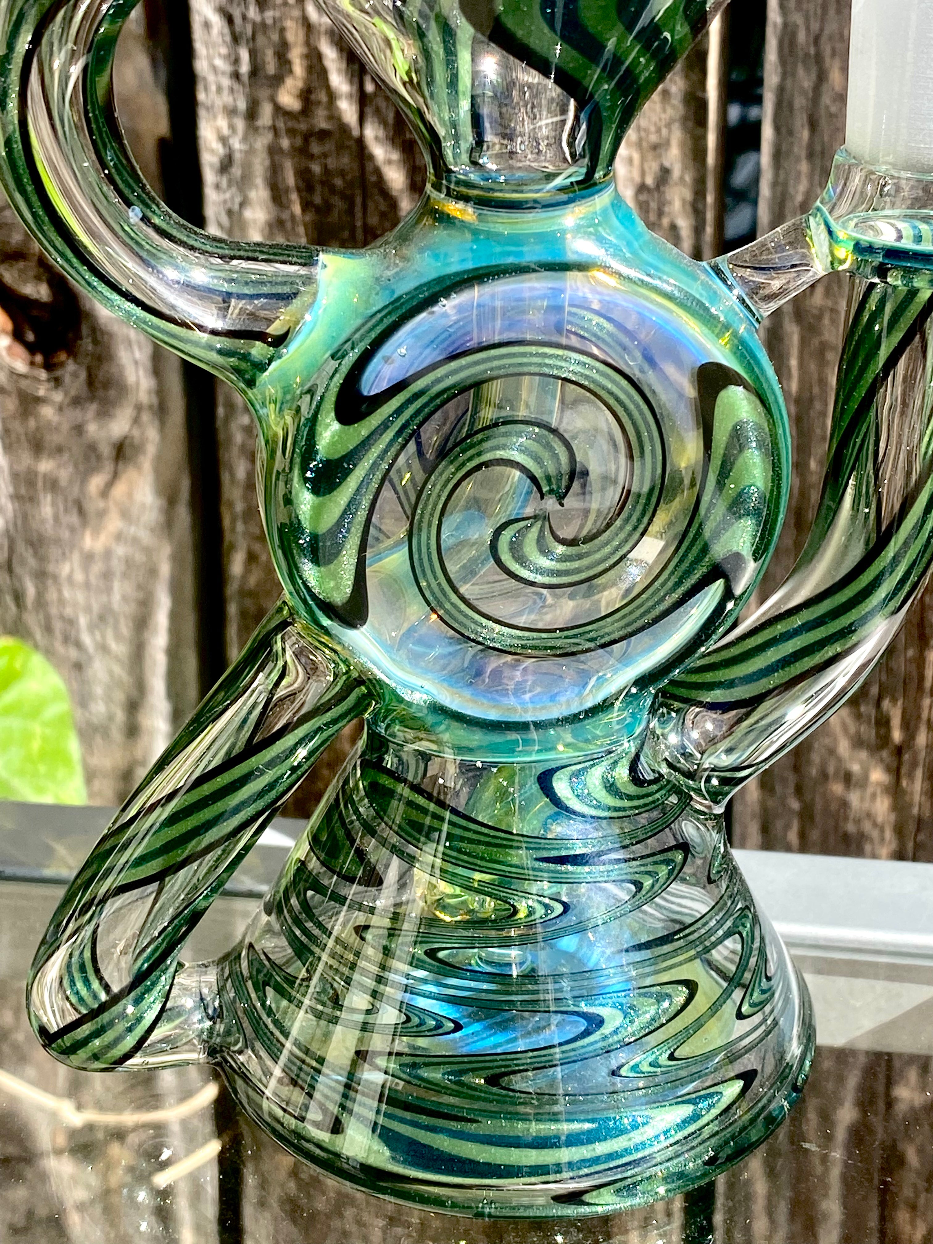 A1 Glass Fully Worked Green Puck Recycler 14mm