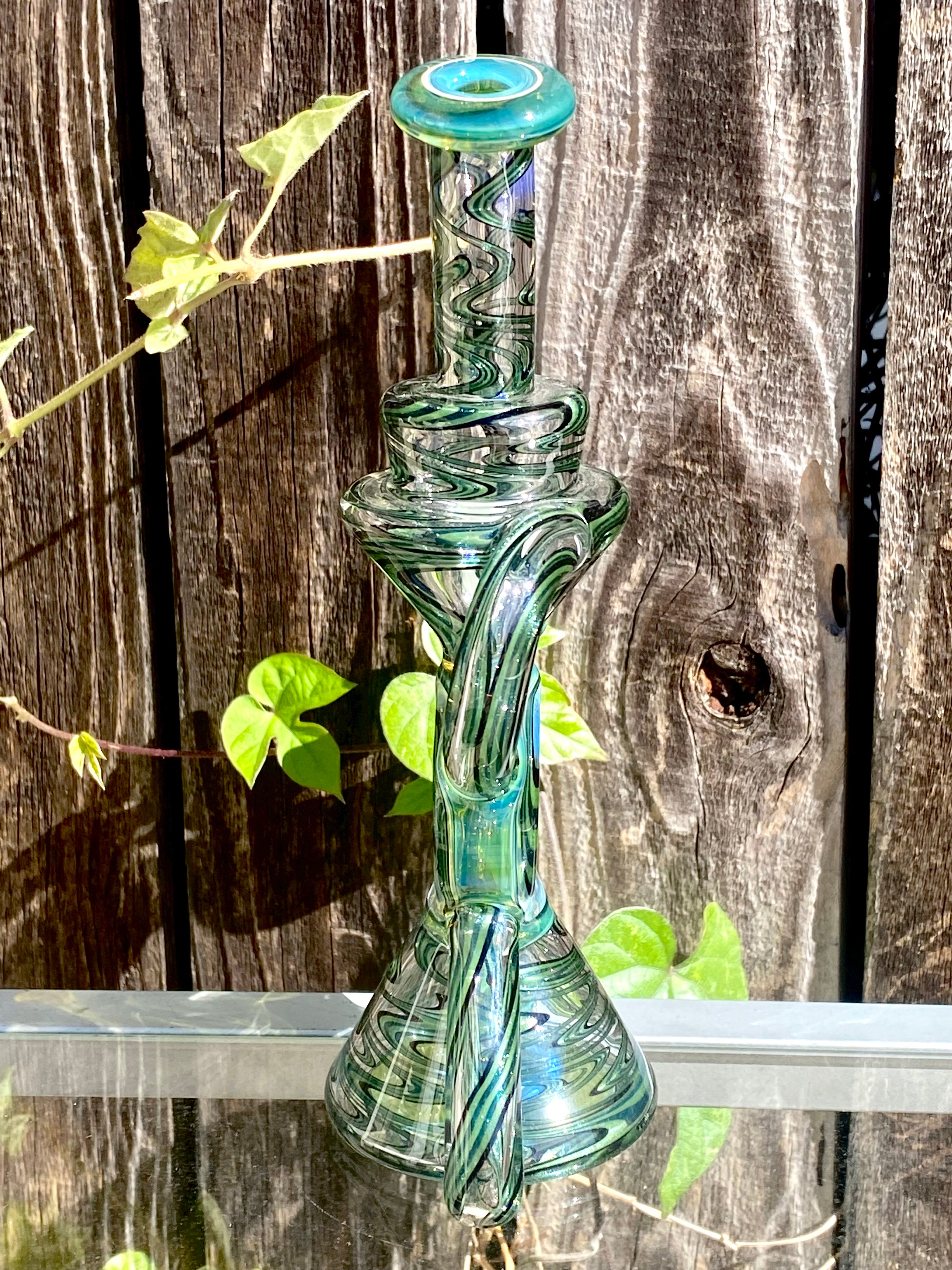 A1 Glass Fully Worked Green Puck Recycler 14mm