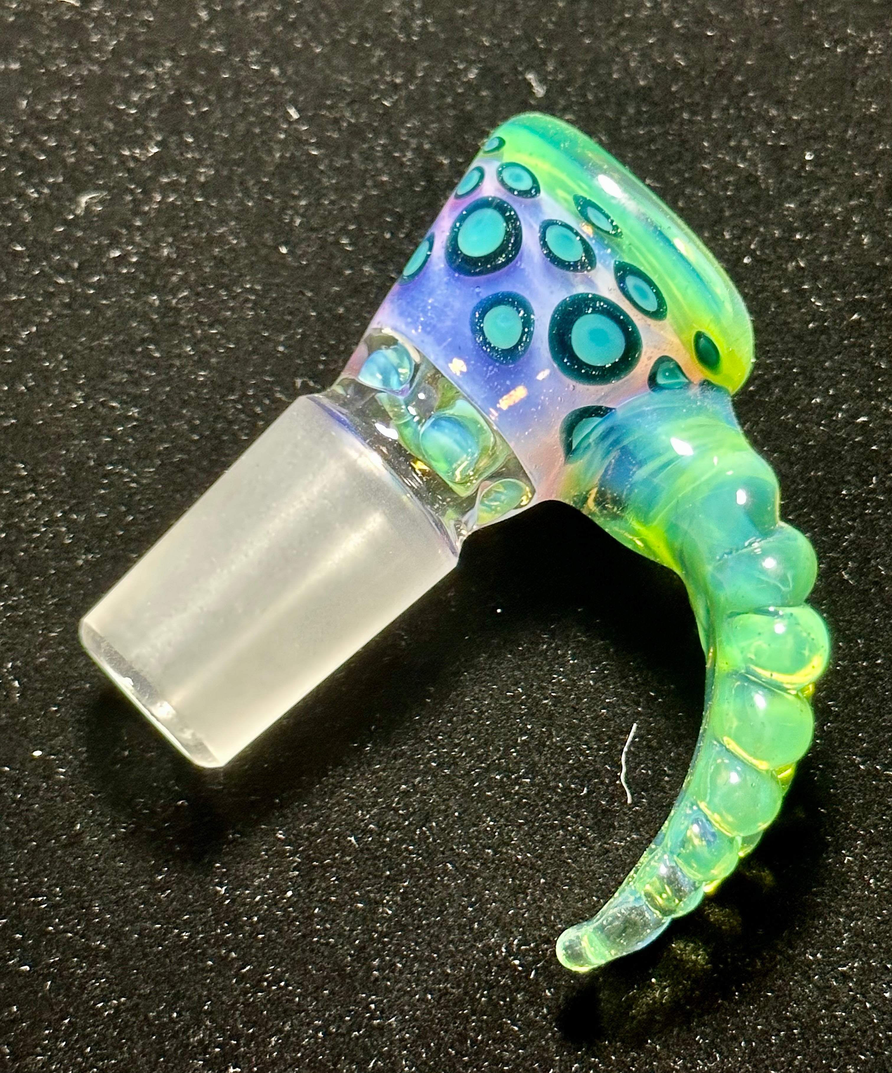 Mary Blows Glass Worked Purple-Green Leaf Handle 18mm Slide