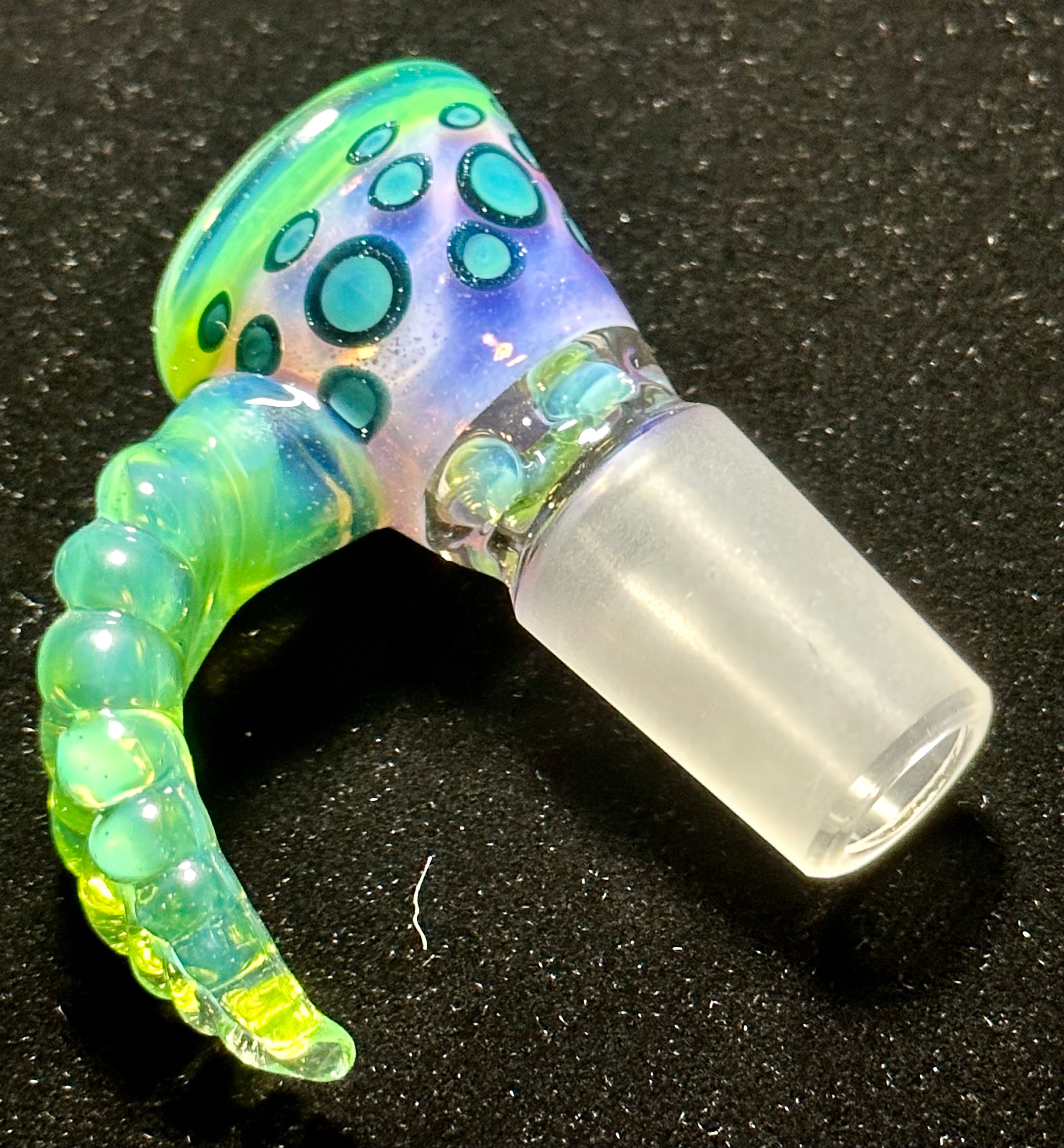 Mary Blows Glass Worked Purple-Green Leaf Handle 18mm Slide